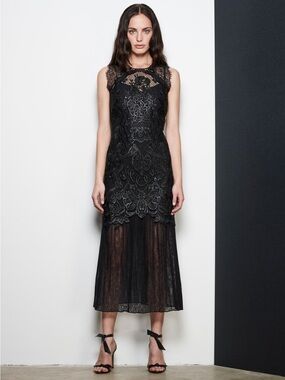 KOBI HALPERIN Kristy Black Lace Midi Dress Sheer Skirt Sleeveless
Embroidered 6